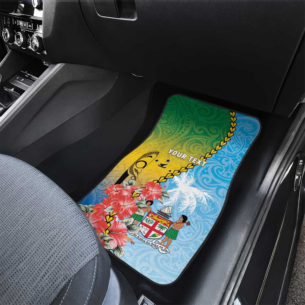 Personalised Malampa Fiji Day Car Mats Tribal Pattern With Tropical Flowers - Polynesian Pride