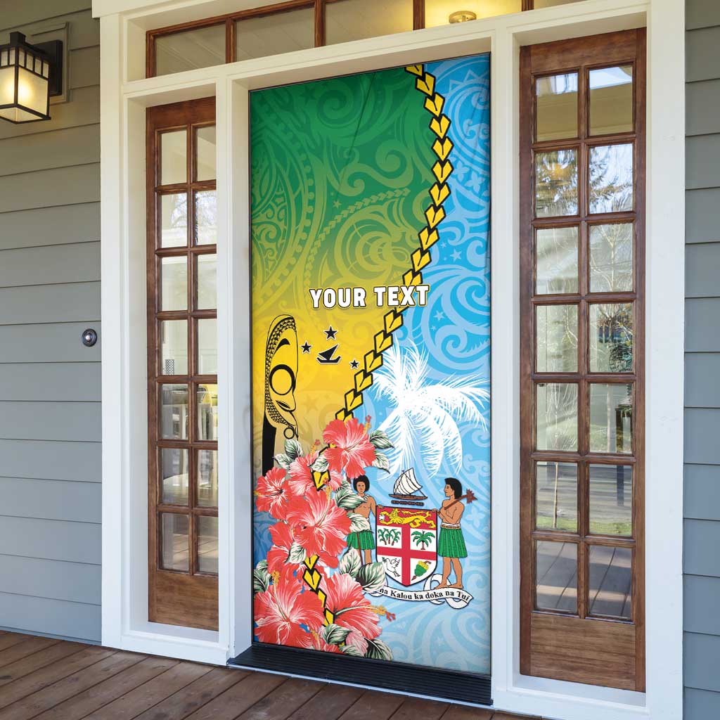 Personalised Malampa Fiji Day Door Cover Tribal Pattern With Tropical Flowers - Polynesian Pride