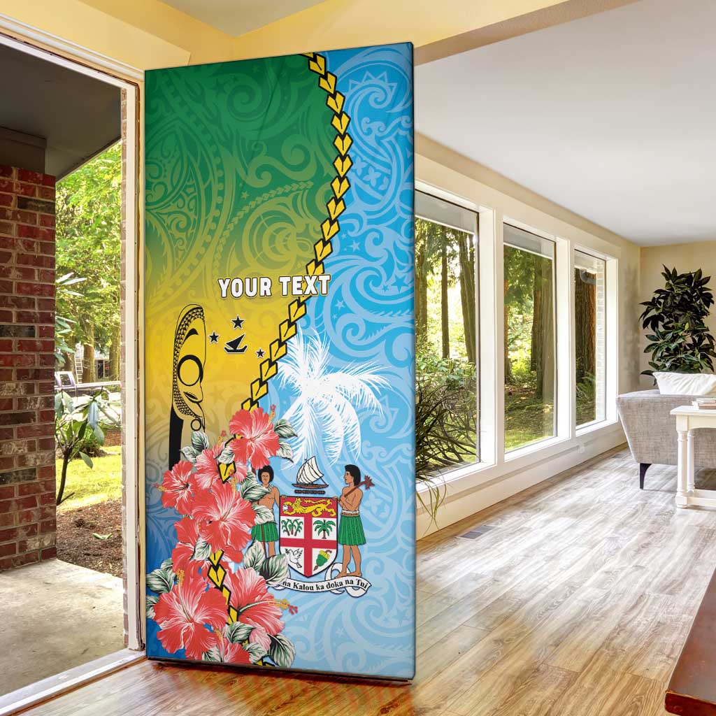 Personalised Malampa Fiji Day Door Cover Tribal Pattern With Tropical Flowers - Polynesian Pride