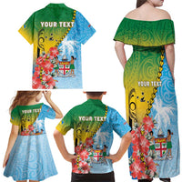 Personalised Malampa Fiji Day Family Matching Off Shoulder Maxi Dress and Hawaiian Shirt Tribal Pattern With Tropical Flowers - Polynesian Pride