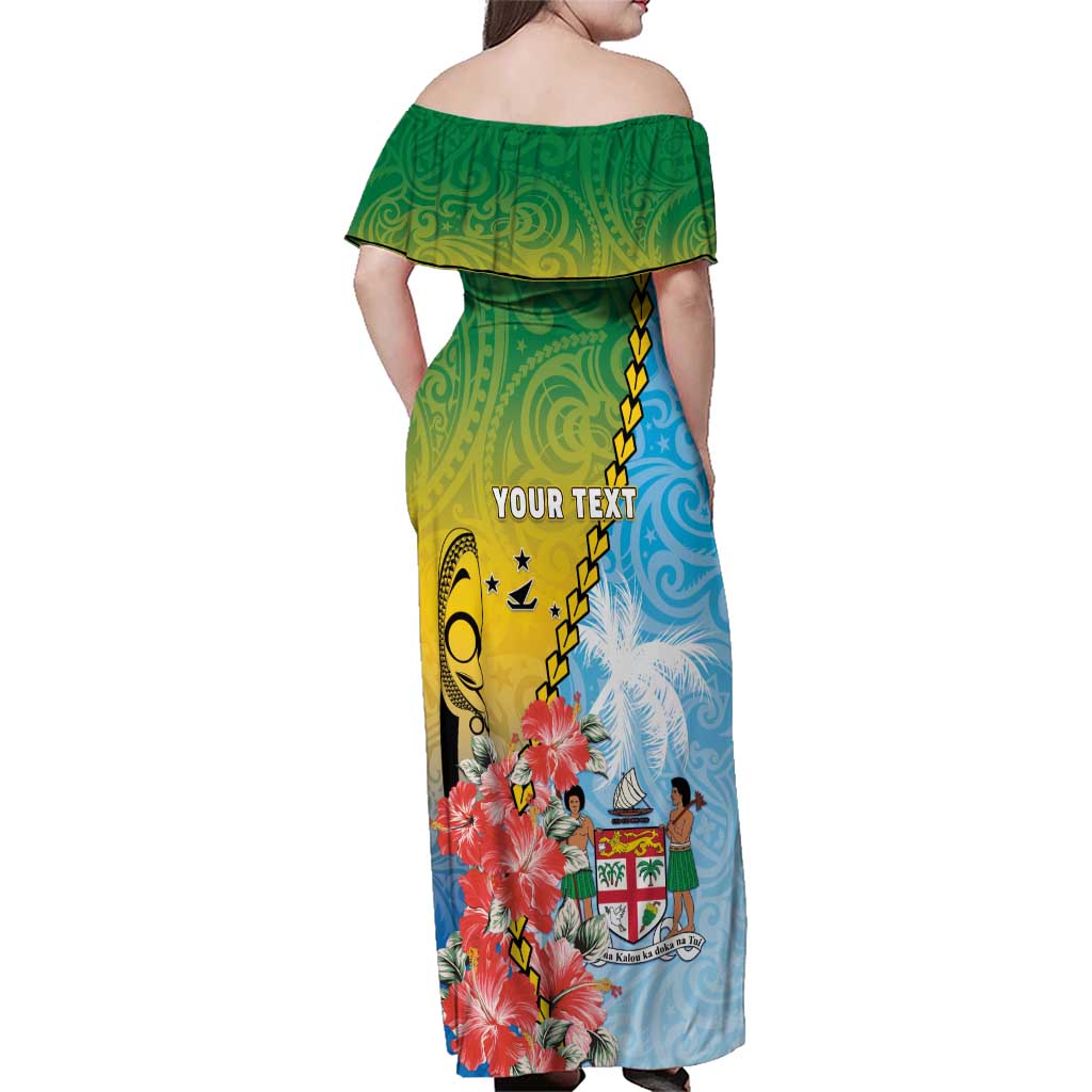 Personalised Malampa Fiji Day Family Matching Off Shoulder Maxi Dress and Hawaiian Shirt Tribal Pattern With Tropical Flowers - Polynesian Pride