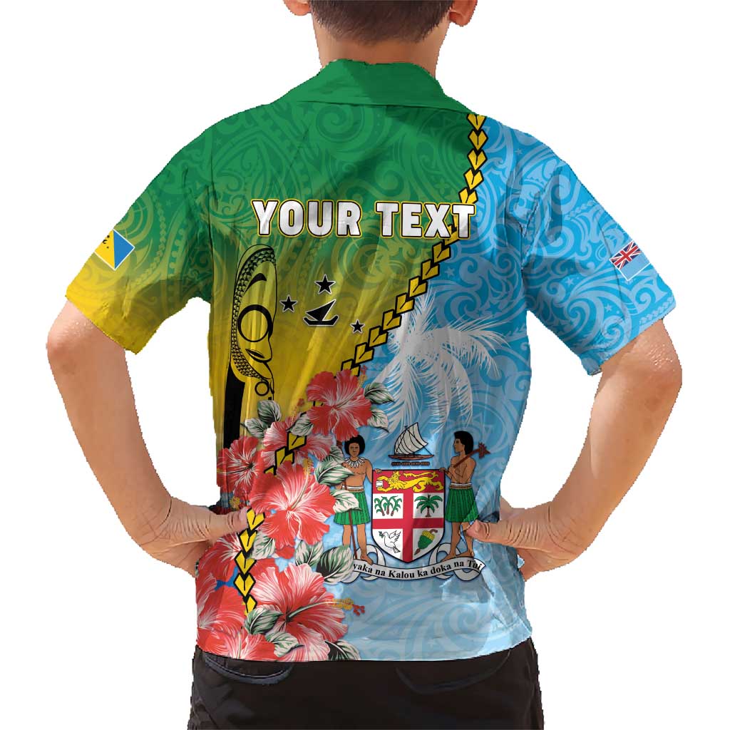 Personalised Malampa Fiji Day Family Matching Short Sleeve Bodycon Dress and Hawaiian Shirt Tribal Pattern With Tropical Flowers - Polynesian Pride