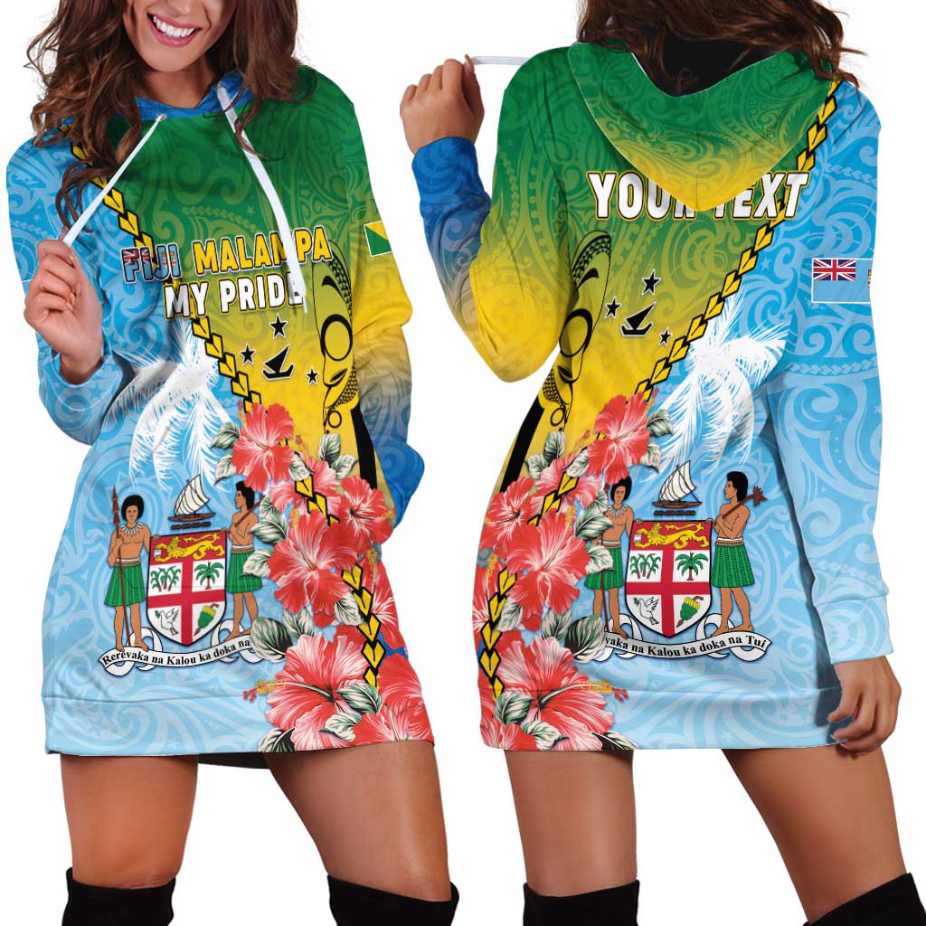 Personalised Malampa Fiji Day Hoodie Dress Tribal Pattern With Tropical Flowers - Polynesian Pride