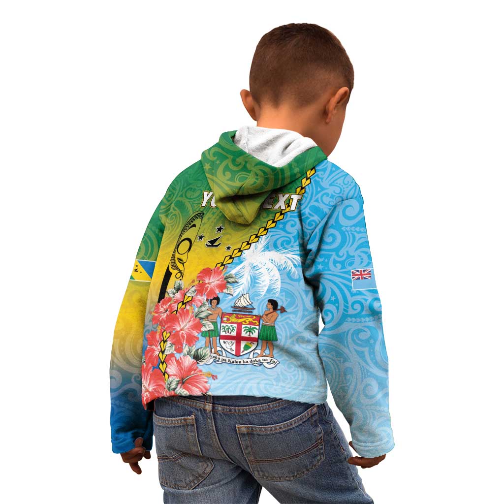 Personalised Malampa Fiji Day Kid Hoodie Tribal Pattern With Tropical Flowers - Polynesian Pride