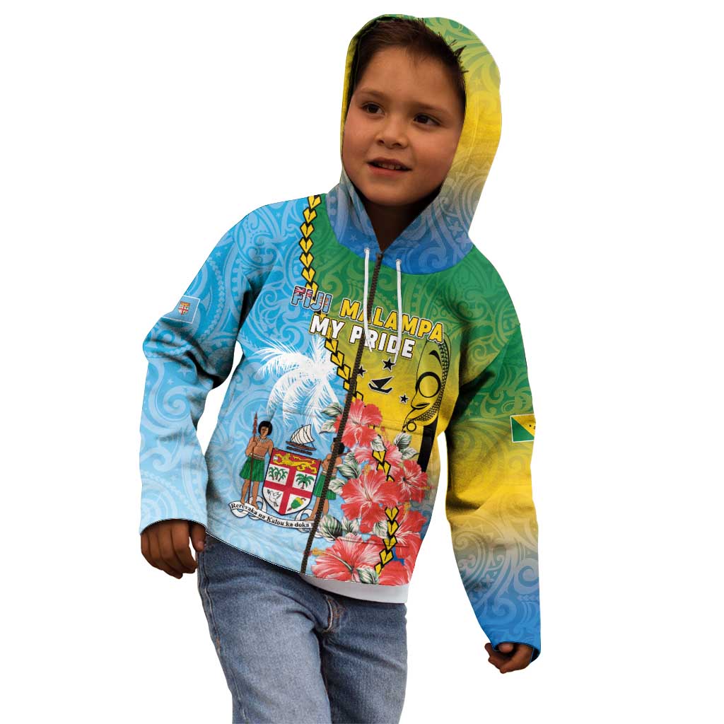 Personalised Malampa Fiji Day Kid Hoodie Tribal Pattern With Tropical Flowers - Polynesian Pride