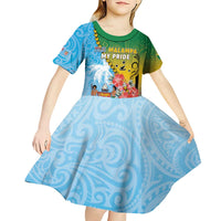 Personalised Malampa Fiji Day Kid Short Sleeve Dress Tribal Pattern With Tropical Flowers - Polynesian Pride