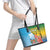 Malampa Fiji Day Leather Tote Bag Tribal Pattern With Tropical Flowers - Polynesian Pride