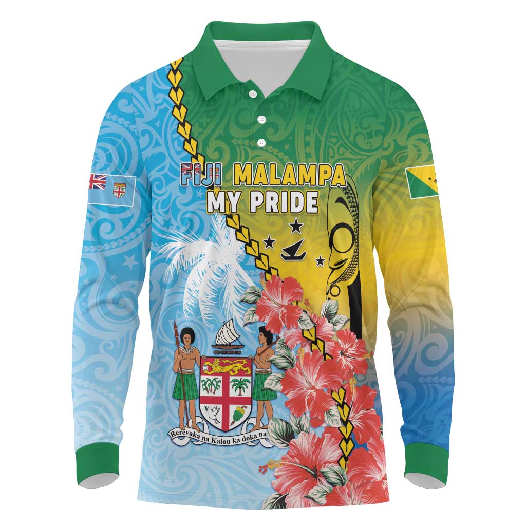 Personalised Malampa Fiji Day Long Sleeve Polo Shirt Tribal Pattern With Tropical Flowers - Polynesian Pride