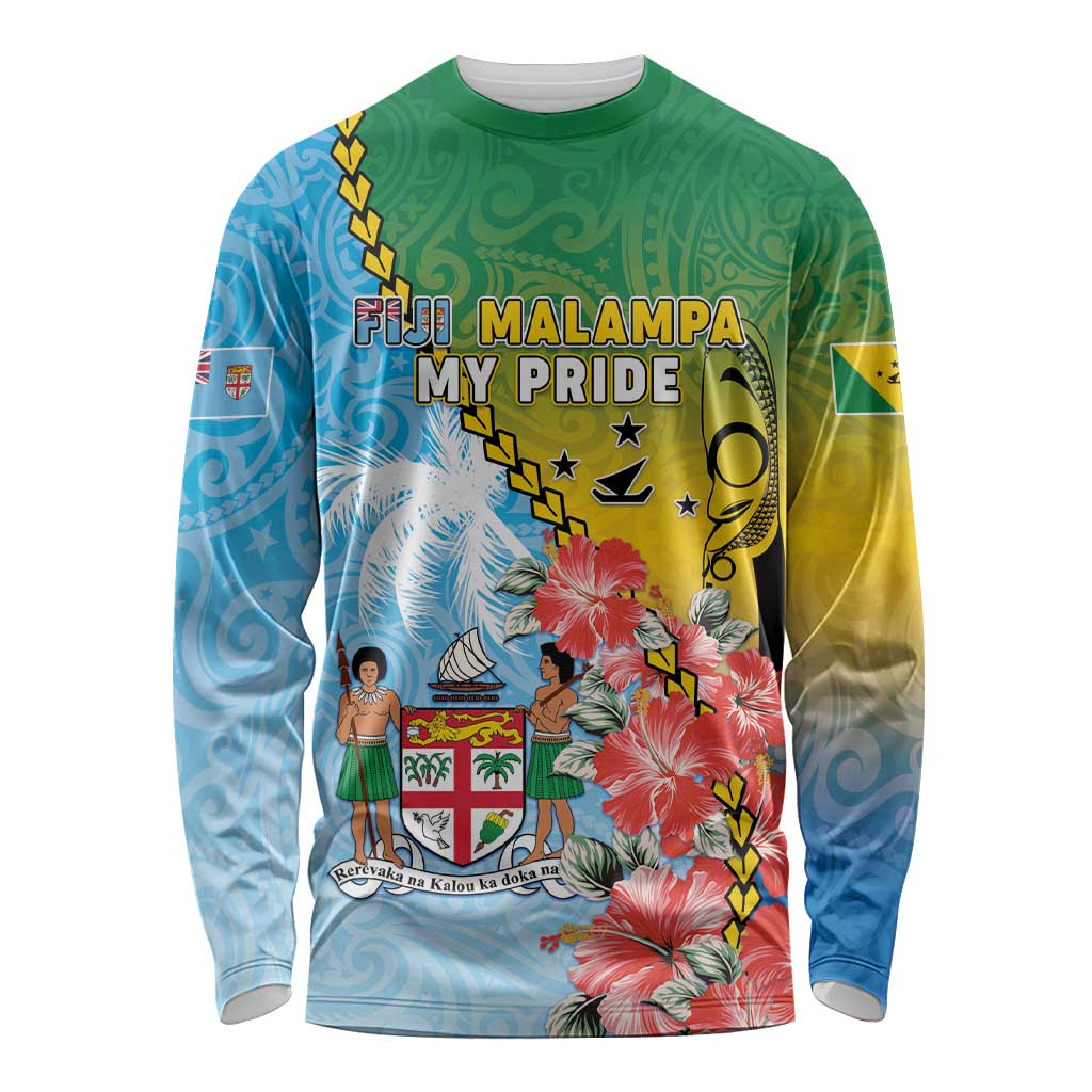 Personalised Malampa Fiji Day Long Sleeve Shirt Tribal Pattern With Tropical Flowers - Polynesian Pride
