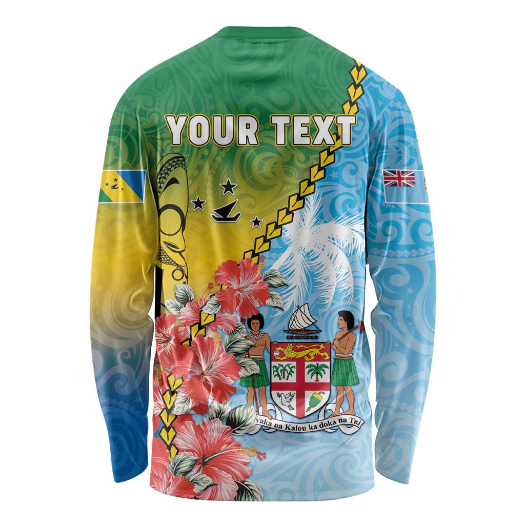 Personalised Malampa Fiji Day Long Sleeve Shirt Tribal Pattern With Tropical Flowers - Polynesian Pride
