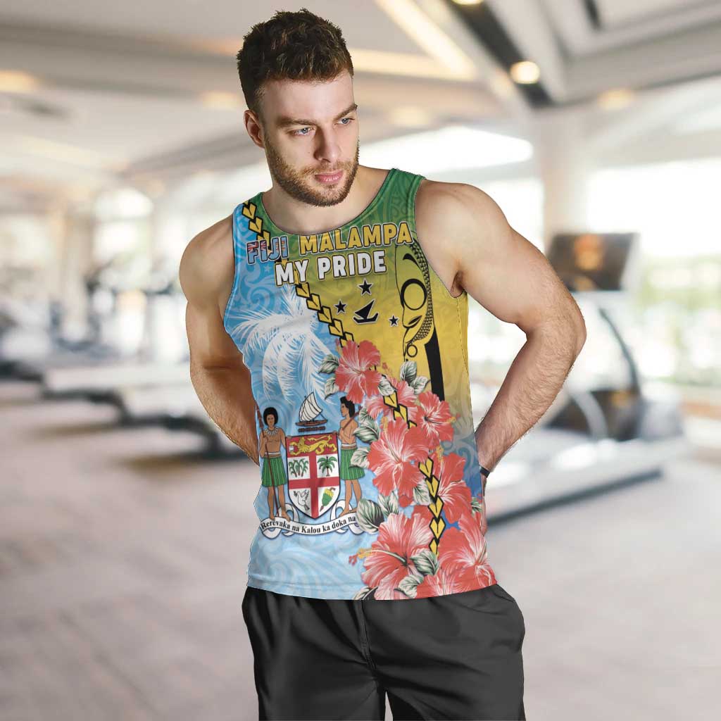 Personalised Malampa Fiji Day Men Tank Top Tribal Pattern With Tropical Flowers - Polynesian Pride