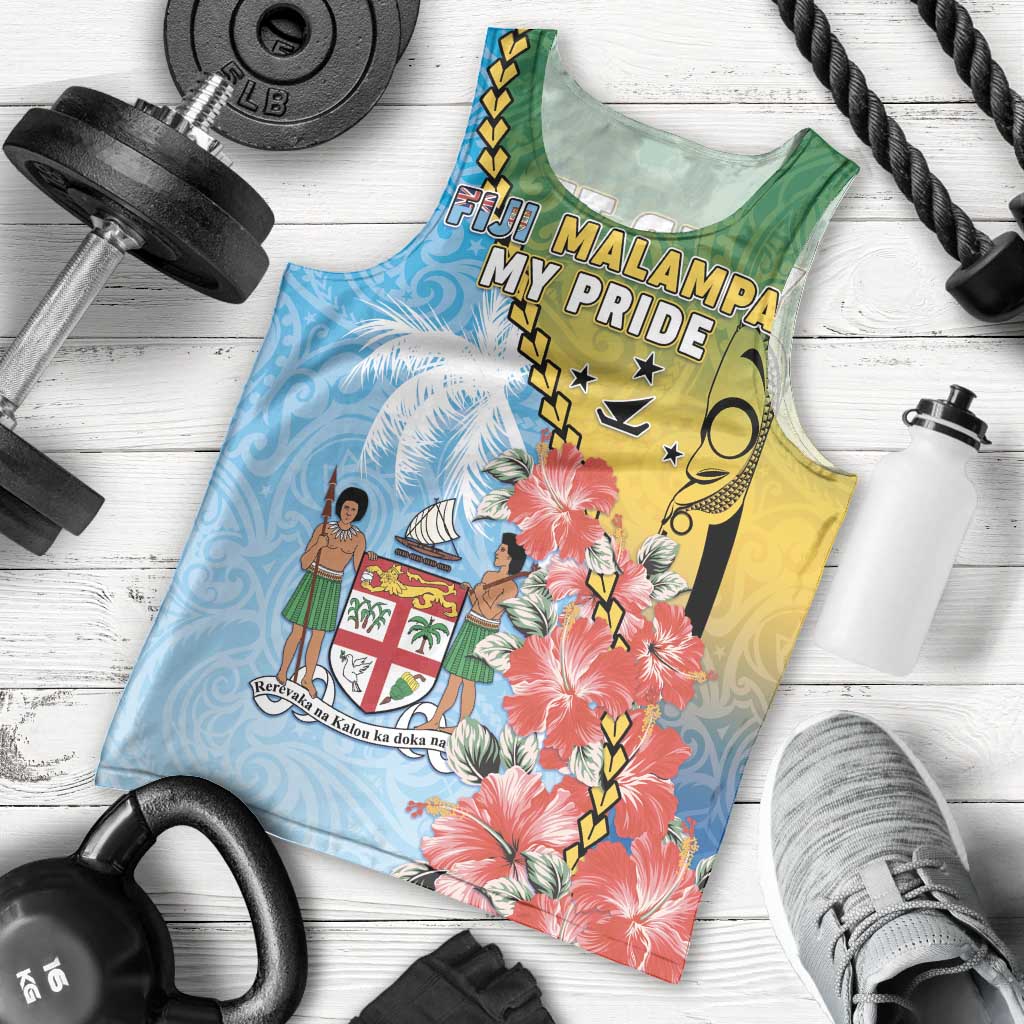 Personalised Malampa Fiji Day Men Tank Top Tribal Pattern With Tropical Flowers - Polynesian Pride