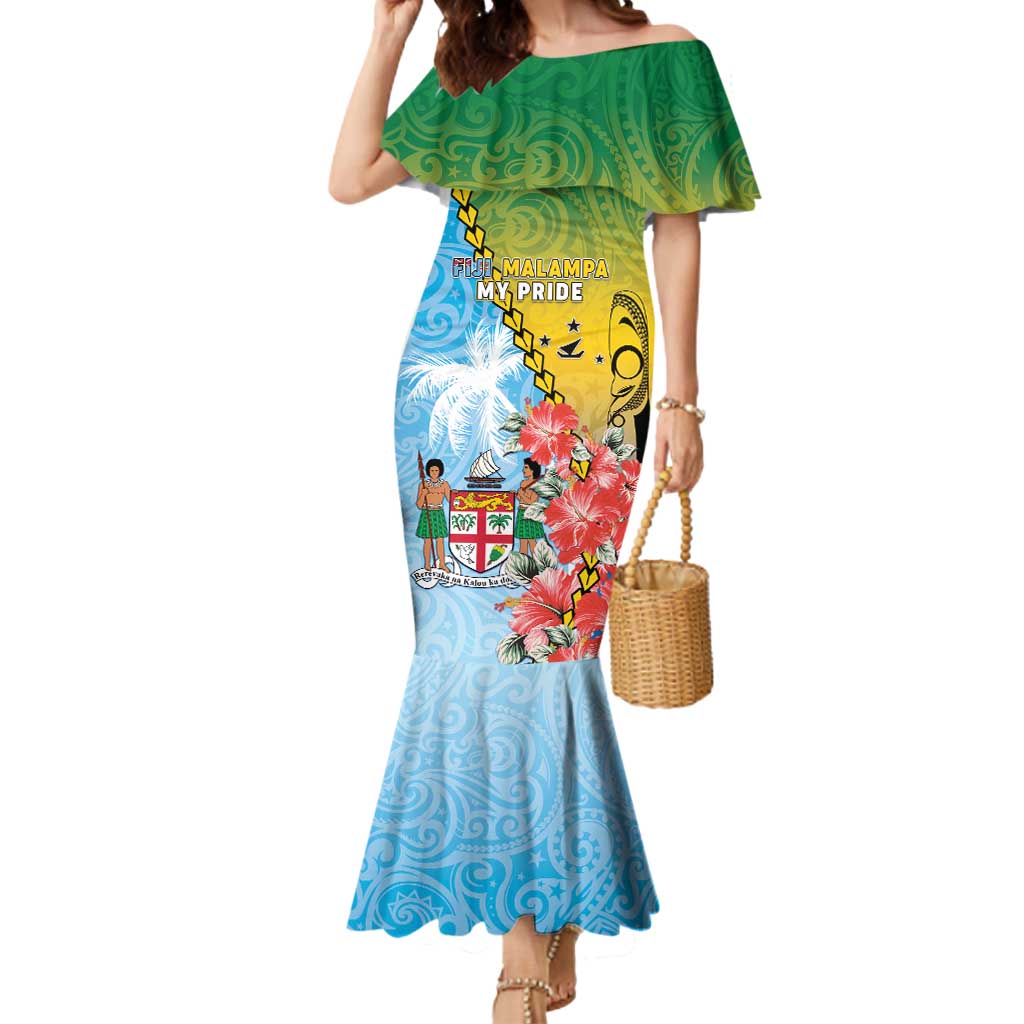 Personalised Malampa Fiji Day Mermaid Dress Tribal Pattern With Tropical Flowers - Polynesian Pride