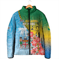 Personalised Malampa Fiji Day Padded Jacket Tribal Pattern With Tropical Flowers - Polynesian Pride