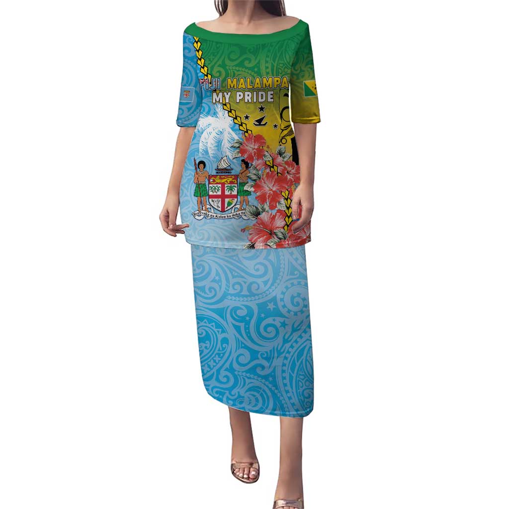Personalised Malampa Fiji Day Puletasi Tribal Pattern With Tropical Flowers - Polynesian Pride