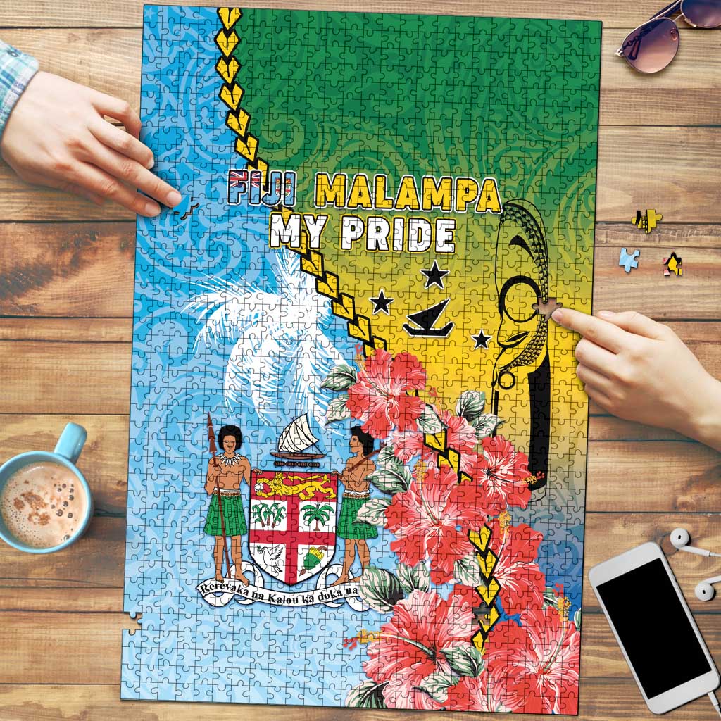 Malampa Fiji Day Puzzle Tribal Pattern With Tropical Flowers - Polynesian Pride