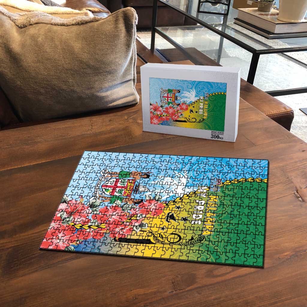 Malampa Fiji Day Puzzle Tribal Pattern With Tropical Flowers - Polynesian Pride