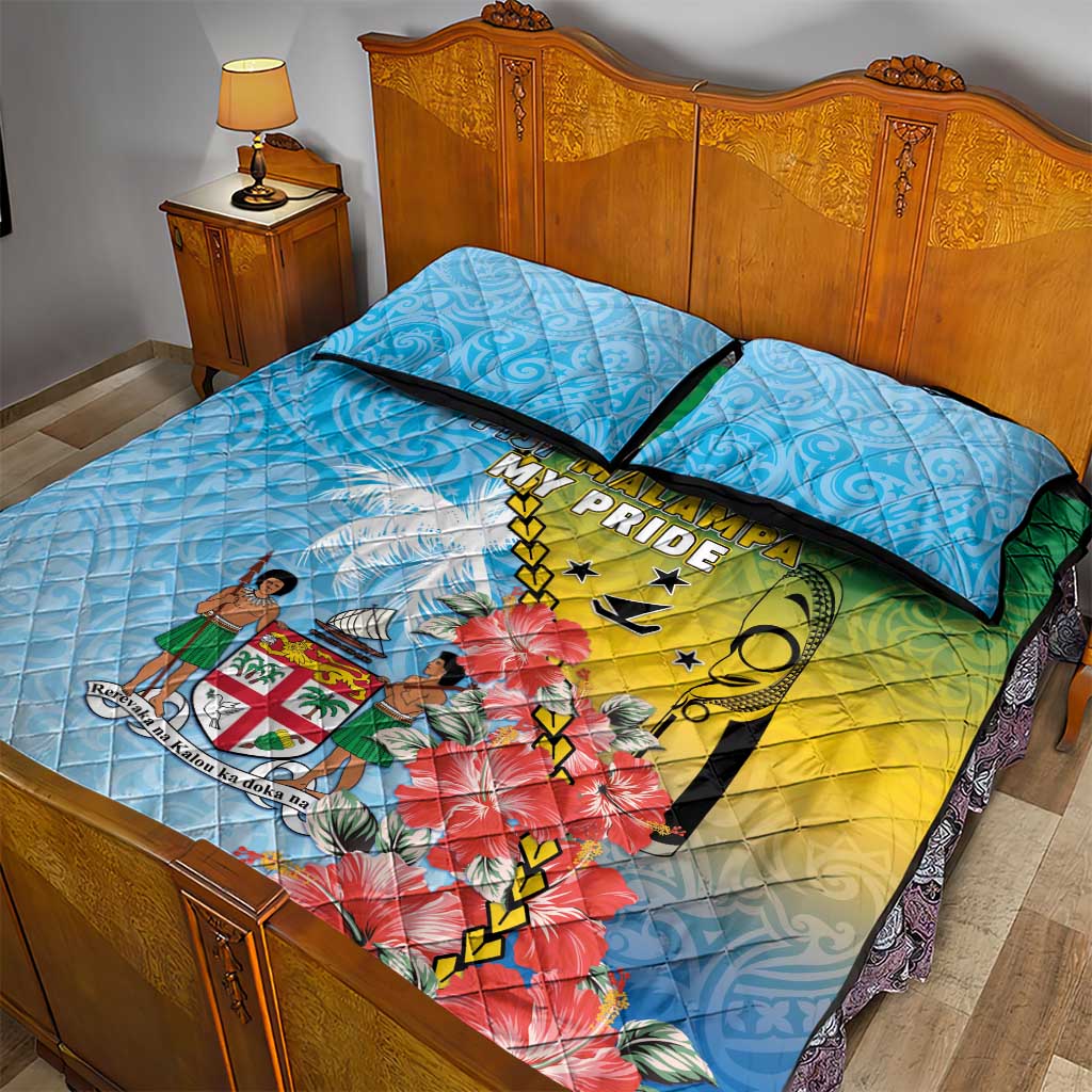 Malampa Fiji Day Quilt Bed Set Tribal Pattern With Tropical Flowers - Polynesian Pride