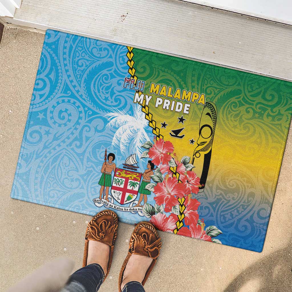 Malampa Fiji Day Rubber Doormat Tribal Pattern With Tropical Flowers - Polynesian Pride