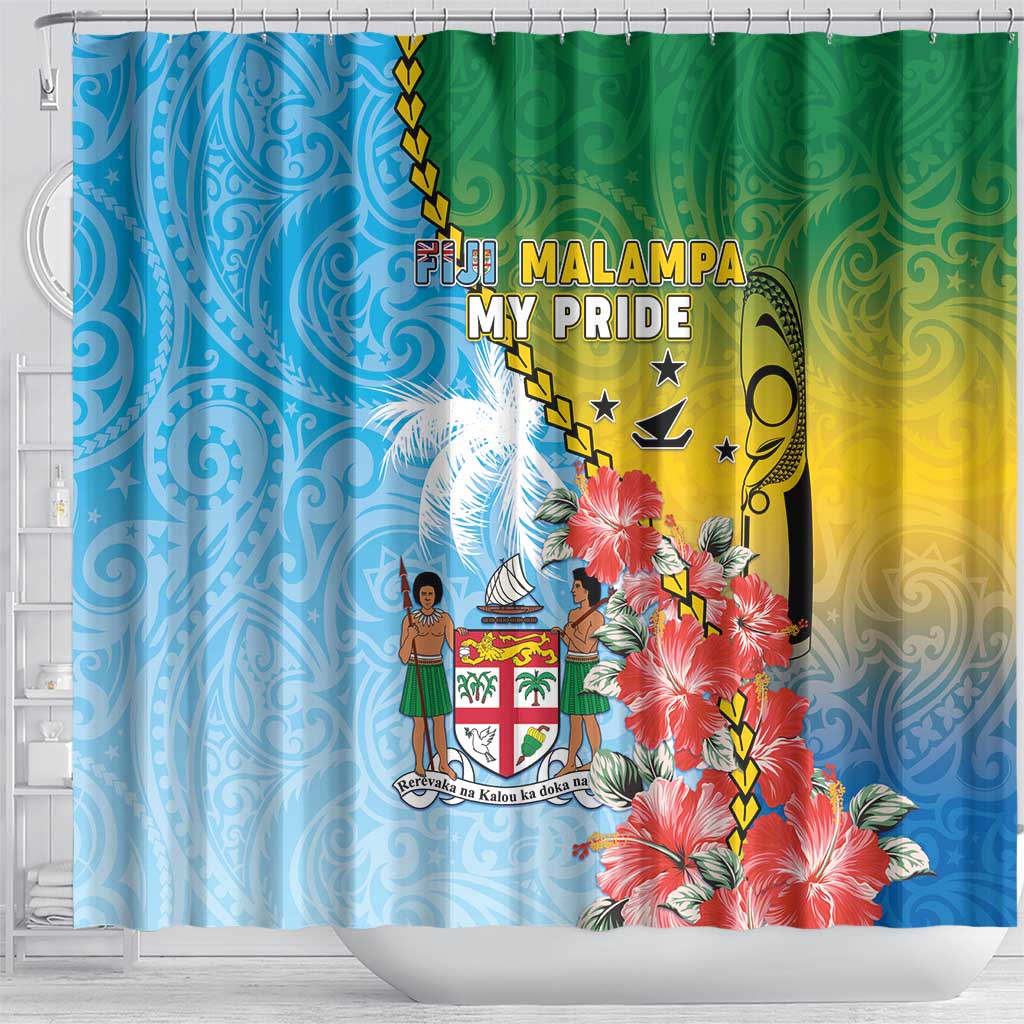 Malampa Fiji Day Shower Curtain Tribal Pattern With Tropical Flowers - Polynesian Pride