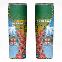 Personalised Malampa Fiji Day Skinny Tumbler Tribal Pattern With Tropical Flowers - Polynesian Pride
