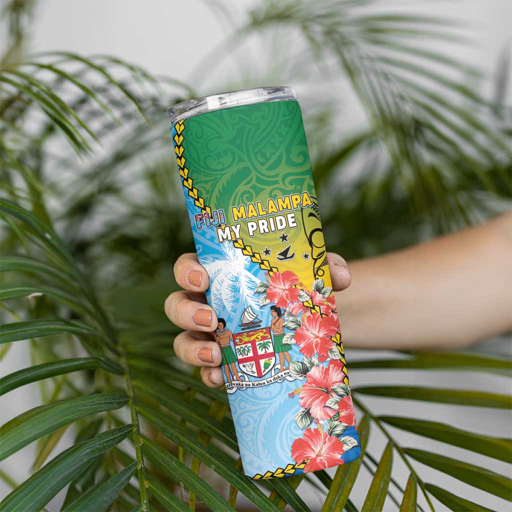 Personalised Malampa Fiji Day Skinny Tumbler Tribal Pattern With Tropical Flowers - Polynesian Pride