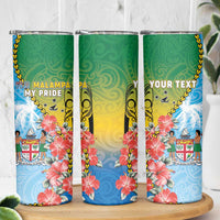 Personalised Malampa Fiji Day Skinny Tumbler Tribal Pattern With Tropical Flowers - Polynesian Pride