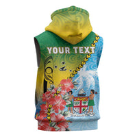 Personalised Malampa Fiji Day Sleeveless Hoodie Tribal Pattern With Tropical Flowers - Polynesian Pride