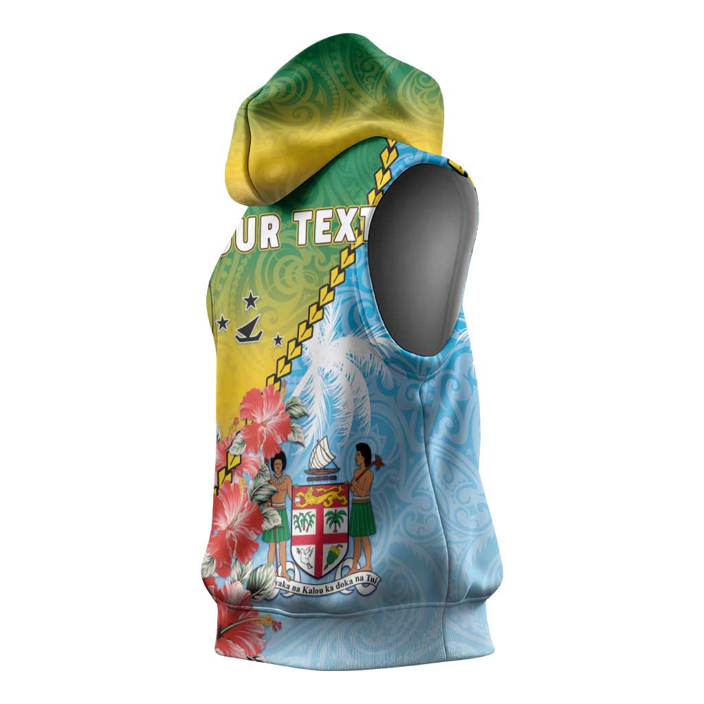 Personalised Malampa Fiji Day Sleeveless Hoodie Tribal Pattern With Tropical Flowers - Polynesian Pride