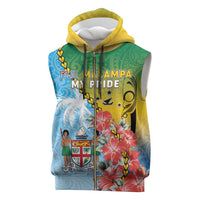Personalised Malampa Fiji Day Sleeveless Zip Hoodie Tribal Pattern With Tropical Flowers - Polynesian Pride
