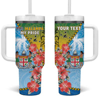 Personalised Malampa Fiji Day Tumbler With Handle Tribal Pattern With Tropical Flowers - Polynesian Pride