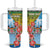 Personalised Malampa Fiji Day Tumbler With Handle Tribal Pattern With Tropical Flowers - Polynesian Pride