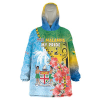 Personalised Malampa Fiji Day Wearable Blanket Hoodie Tribal Pattern With Tropical Flowers - Polynesian Pride