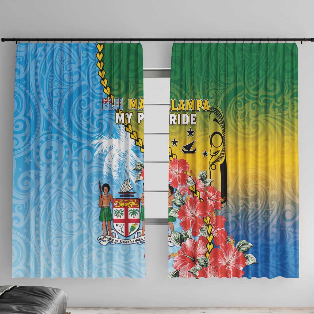 Malampa Fiji Day Window Curtain Tribal Pattern With Tropical Flowers - Polynesian Pride