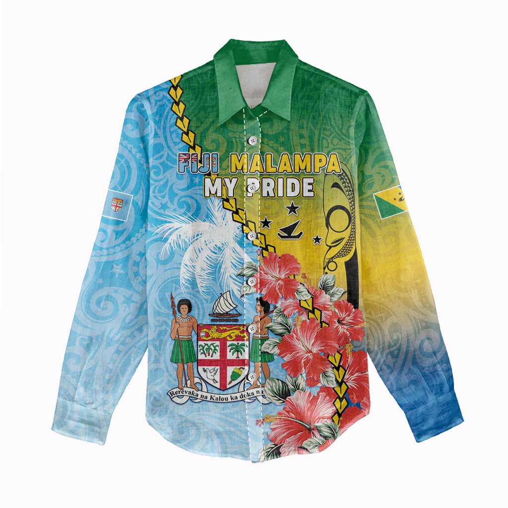 Personalised Malampa Fiji Day Women Casual Shirt Tribal Pattern With Tropical Flowers - Polynesian Pride