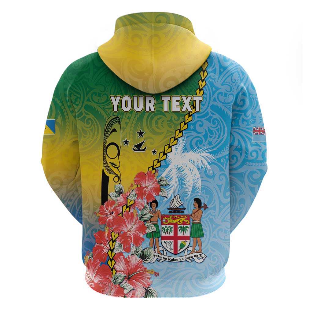 Personalised Malampa Fiji Day Zip Hoodie Tribal Pattern With Tropical Flowers - Polynesian Pride