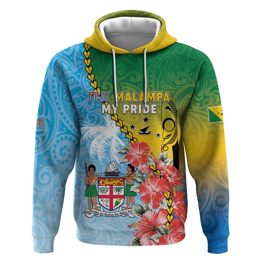 Personalised Malampa Fiji Day Zip Hoodie Tribal Pattern With Tropical Flowers - Polynesian Pride