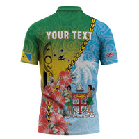 Personalised Malampa Fiji Day Zipper Polo Shirt Tribal Pattern With Tropical Flowers - Polynesian Pride