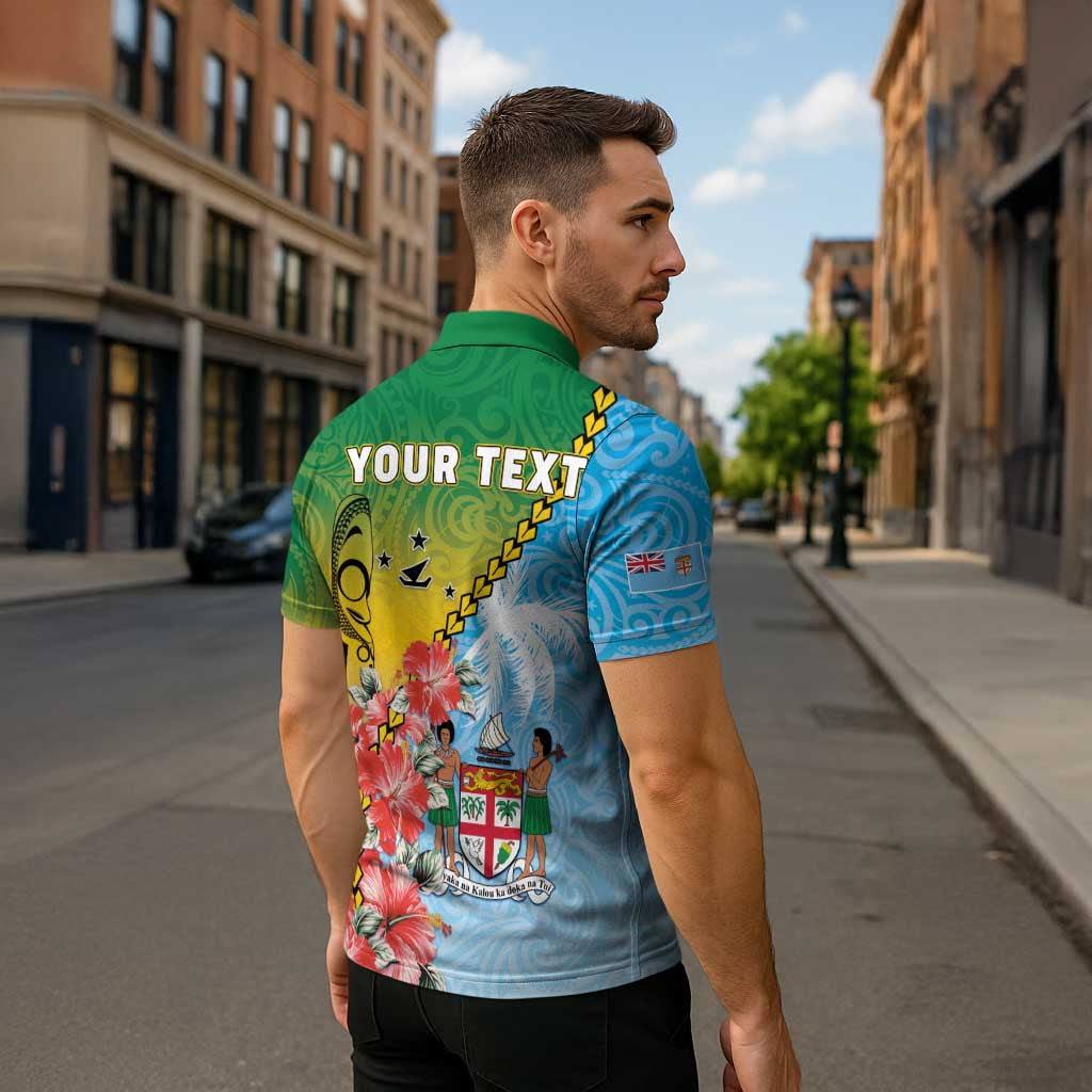 Personalised Malampa Fiji Day Zipper Polo Shirt Tribal Pattern With Tropical Flowers - Polynesian Pride