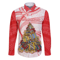 Personalized Happy Boxing Day Family Matching Short Sleeve Bodycon Dress and Hawaiian Shirt Polynesian Gift Boxes Christmas Tree LT05 Dad's Shirt - Long Sleeve Red - Polynesian Pride