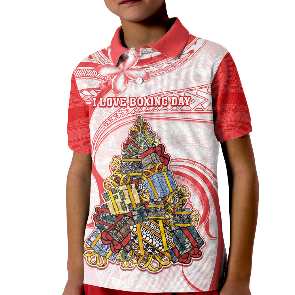 Personalized Happy Boxing Day Kid Polo Shirt Polynesian Gift Boxes Christmas Tree LT05 Kid Red - Polynesian Pride