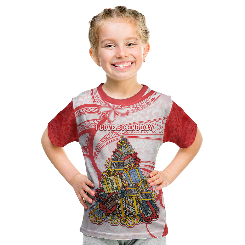Personalized Happy Boxing Day Kid T Shirt Polynesian Gift Boxes Christmas Tree LT05 Red - Polynesian Pride