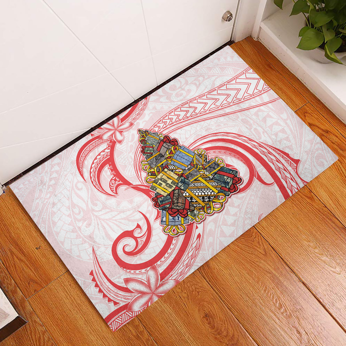 Happy Boxing Day Rubber Doormat Polynesian Gift Boxes Christmas Tree LT05 Red - Polynesian Pride