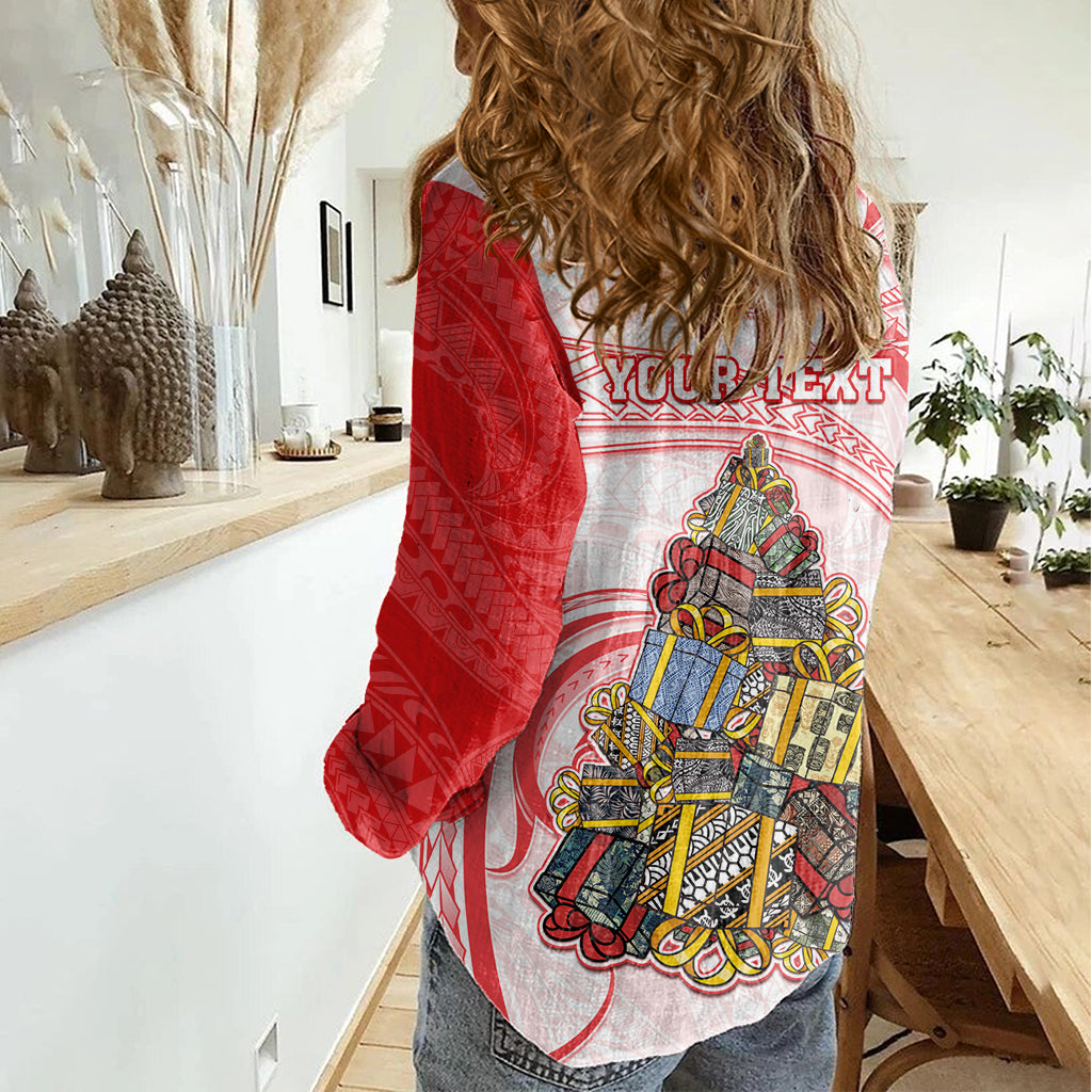 Personalized Happy Boxing Day Women Casual Shirt Polynesian Gift Boxes Christmas Tree LT05 - Polynesian Pride