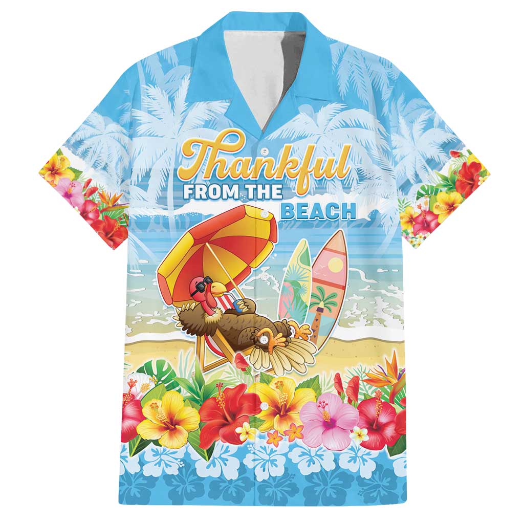 Personalised Hawaii Funny Thanksgiving Family Matching Summer Maxi Dress and Hawaiian Shirt Thankful From The Beach LT05 Dad's Shirt - Short Sleeve Blue - Polynesian Pride