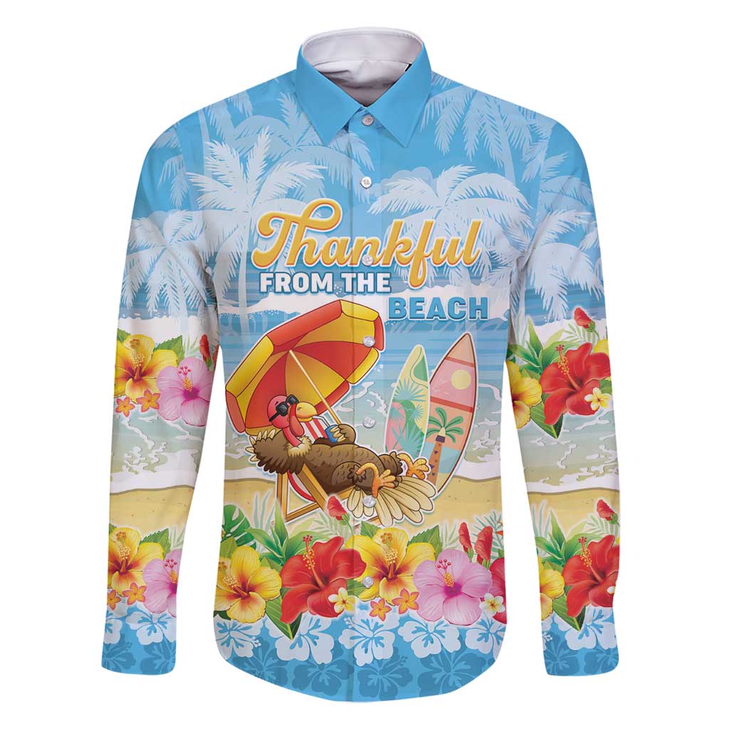 Personalised Hawaii Funny Thanksgiving Family Matching Summer Maxi Dress and Hawaiian Shirt Thankful From The Beach LT05 Dad's Shirt - Long Sleeve Blue - Polynesian Pride