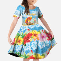Personalised Hawaii Funny Thanksgiving Family Matching Tank Maxi Dress and Hawaiian Shirt Thankful From The Beach LT05 Daughter's Dress Blue - Polynesian Pride