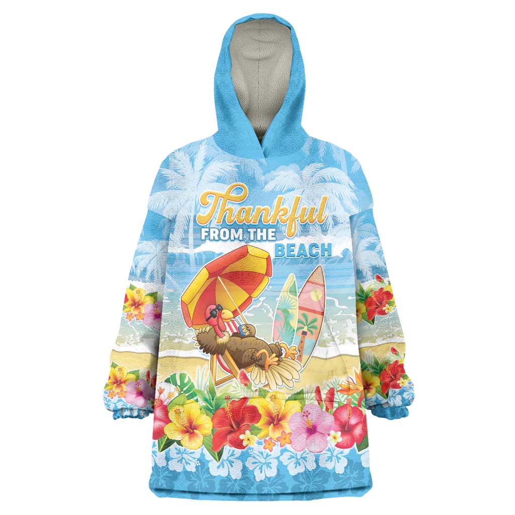 Personalised Hawaii Funny Thanksgiving Wearable Blanket Hoodie Thankful From The Beach LT05 One Size Blue - Polynesian Pride