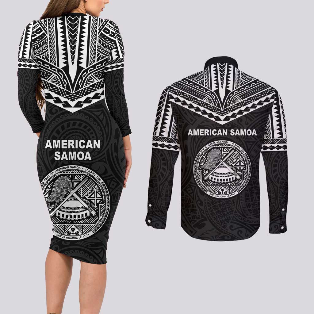 American Samoa MLK Day Couples Matching Long Sleeve Bodycon Dress and Long Sleeve Button Shirt Polynesian Style