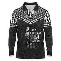 American Samoa MLK Day Long Sleeve Polo Shirt Polynesian Style LT05 Black - Polynesian Pride